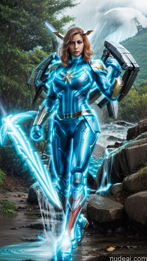 ai nude image of a close up of a woman in a blue suit holding a sword pics of Bodybuilder Busty Muscular Abs Powering Up Captain Marvel SuperMecha: A-Mecha Musume A素体机娘 Has Wings Several Deep Blue Eyes Neon Lights Clothes: Blue Shower