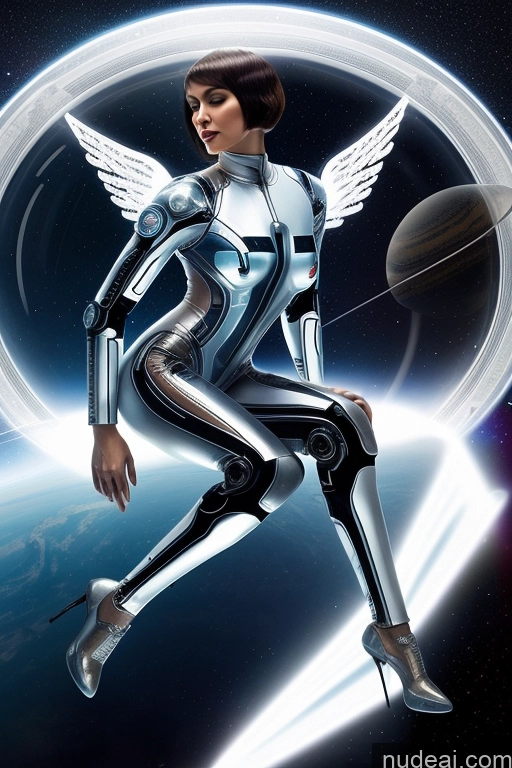 ai nude image of arafed woman in a futuristic suit flying over a planet pics of Cyborg Perfect Boobs 30s Space Suit Front View Spreading Legs Angel Transparent Perfect Body Middle Eastern Short Hair