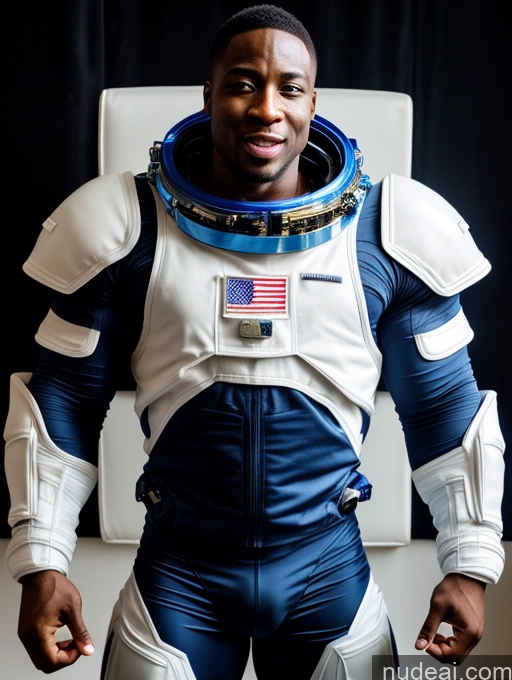 ai nude image of arafed man in a space suit posing for a picture pics of Bodybuilder 30s Orgasm Nigerian Space Suit Sci-fi Armor