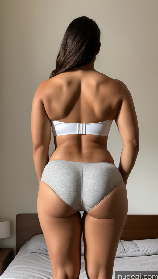 ai nude image of araffe woman in a white bra top and gray panties standing on a bed pics of Big Hips Big Ass Bedroom Athlete Back View Underwear