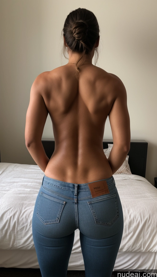 ai nude image of arafed woman in jeans standing in front of a bed pics of Big Hips Big Ass Bedroom Athlete Back View Jeans