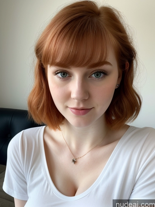 ai nude image of there is a woman with red hair and a white shirt pics of Busty Perfect Boobs Beautiful Fairer Skin Thick 18 Ginger Pixie Russian Close-up View Shirt