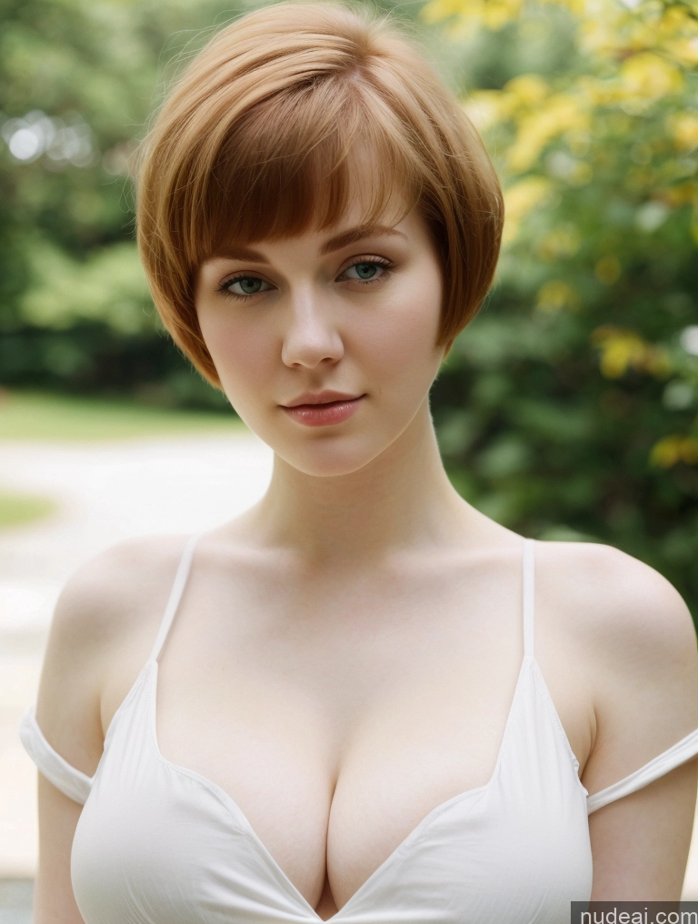 ai nude image of there is a woman with a very big breast posing for a picture pics of Busty Perfect Boobs Beautiful Fairer Skin Thick 18 Ginger Russian Close-up View Shirt Short Hair