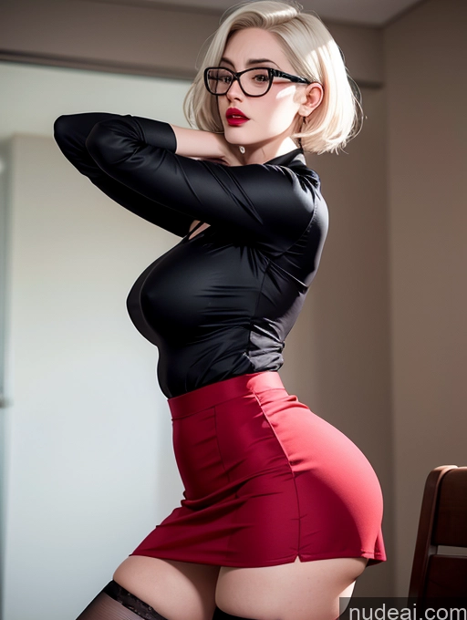 ai nude image of blond woman in glasses posing in a red skirt and black shirt pics of 80s Czech Big Ass Thick Beautiful Lipstick Glasses Long Legs Dress Nightgown Satin Stockings Dirndl Perfect Boobs White Hair Bobcut Office Teacher Simple Working Out Fat Mini Skirt Orgasm