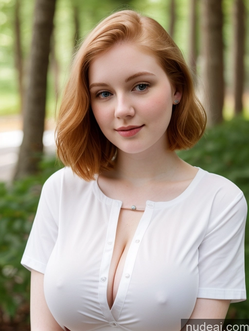 ai nude image of there is a woman with a white shirt posing for a picture pics of Busty Perfect Boobs Beautiful Fairer Skin Thick 18 Ginger Russian Close-up View Shirt Bobcut