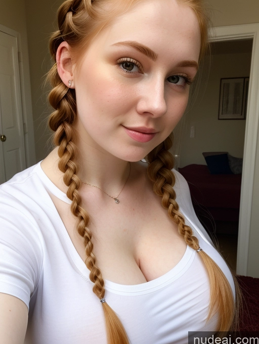 ai nude image of arafed woman with long red hair and a white shirt pics of Busty Perfect Boobs Beautiful Fairer Skin Thick 18 Ginger Russian Close-up View Shirt Braided