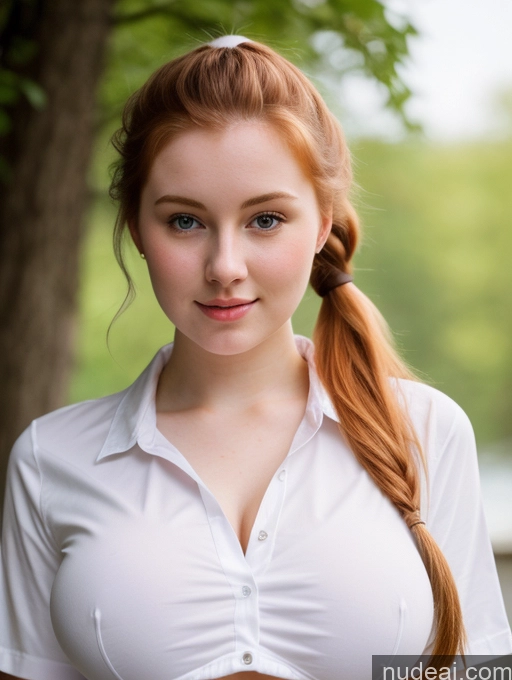 ai nude image of there is a woman with a very long red hair posing for a picture pics of Busty Perfect Boobs Beautiful Fairer Skin Thick 18 Ginger Russian Close-up View Shirt Ponytail