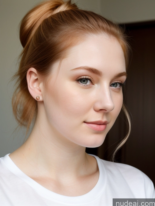 ai nude image of there is a woman with a white shirt and a red hair pics of Busty Perfect Boobs Beautiful Fairer Skin Thick 18 Ginger Russian Close-up View Shirt Ponytail