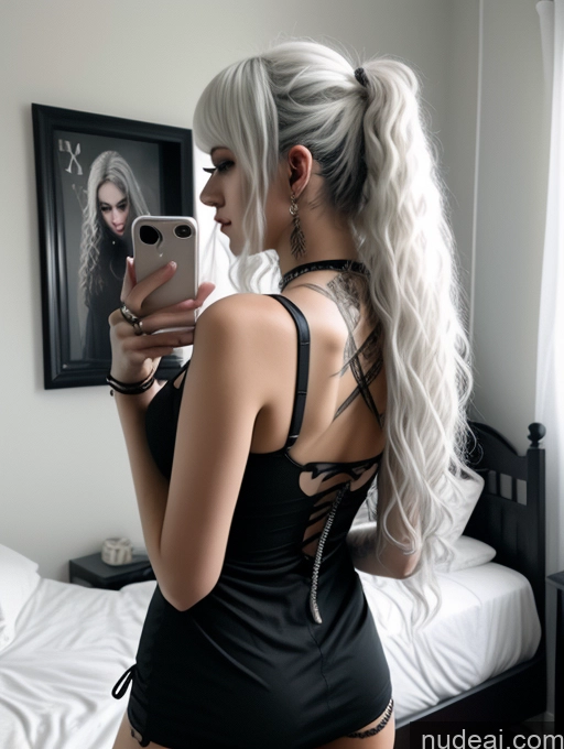 related ai porn images free for Busty Perfect Boobs Close-up View Gothic Punk Girl Model Perfect Body Beautiful 18 White Hair Curly Hair Russian Mirror Selfie Casual Bedroom