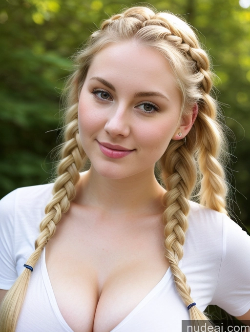 ai nude image of blond woman with long braids posing for a picture in a park pics of Busty Perfect Boobs Beautiful Fairer Skin Thick 18 Russian Close-up View Shirt Blonde Braided