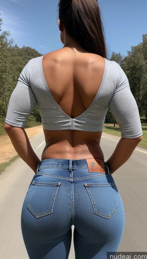 ai nude image of a close up of a woman in jeans standing on a road pics of Athlete Big Ass Big Hips Jeans Back View