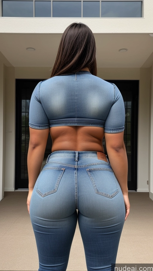 ai nude image of a woman in a blue jean jean jeans is standing in front of a building pics of Athlete Big Ass Big Hips Jeans Back View