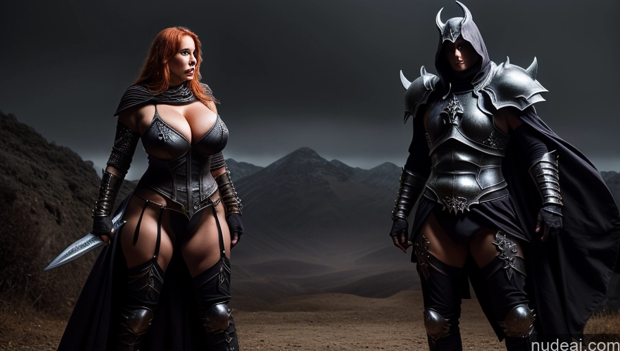 ai nude image of there are two women dressed in armor standing in a field pics of Milf Several Huge Boobs Big Ass Abs Big Hips Long Legs 50s Seductive Ginger Nude Fantasy Armor Medieval Dark_Fantasy_Style Death Knight Hell