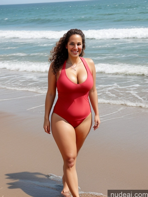 ai nude image of araffe woman in a red swimsuit walking on the beach pics of Wife Or Girlfriend Busty Big Ass Fat Big Hips Long Legs Tall Pubic Hair 60s Sexy Face Curly Hair Jewish Teacher Brunette Happy Cleavage Full Frontal Beach One Piece Swimsuit Hairy Women Spandex