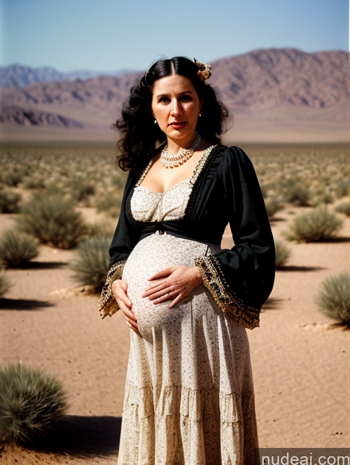 ai nude image of pregnant woman in a desert scene with mountains in the background pics of Woman Busty Skinny Short Long Legs 80s Shocked Black Hair Jewish Front View Dress Victorian Bows Pearl Jewelry Dark Lighting Bright Lighting Pregnant Vintage Desert