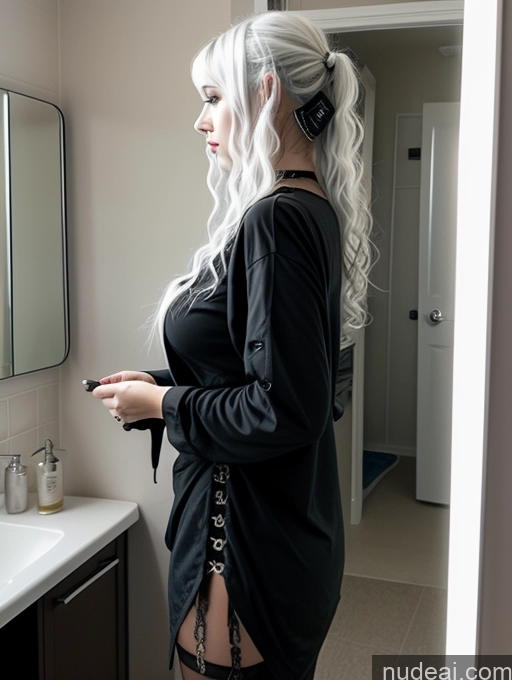 related ai porn images free for Busty Perfect Boobs Close-up View Gothic Punk Girl Model Perfect Body Beautiful 18 White Hair Curly Hair Russian Casual Bathroom Mirror Selfie