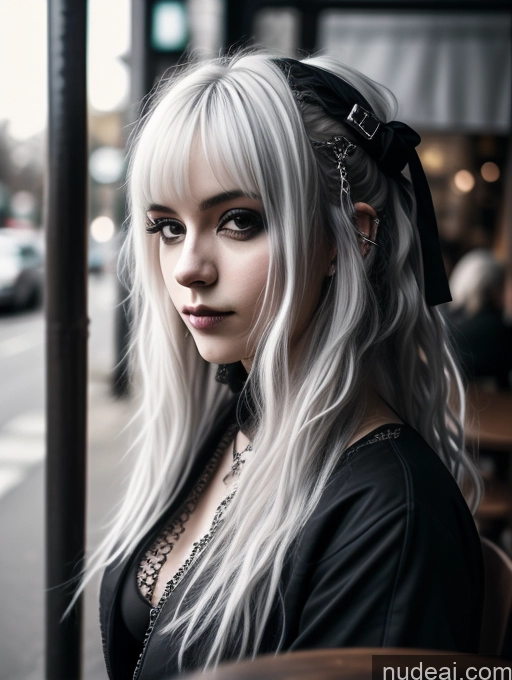 related ai porn images free for Busty Perfect Boobs Close-up View Gothic Punk Girl Model Perfect Body Beautiful 18 White Hair Curly Hair Russian Casual Cafe