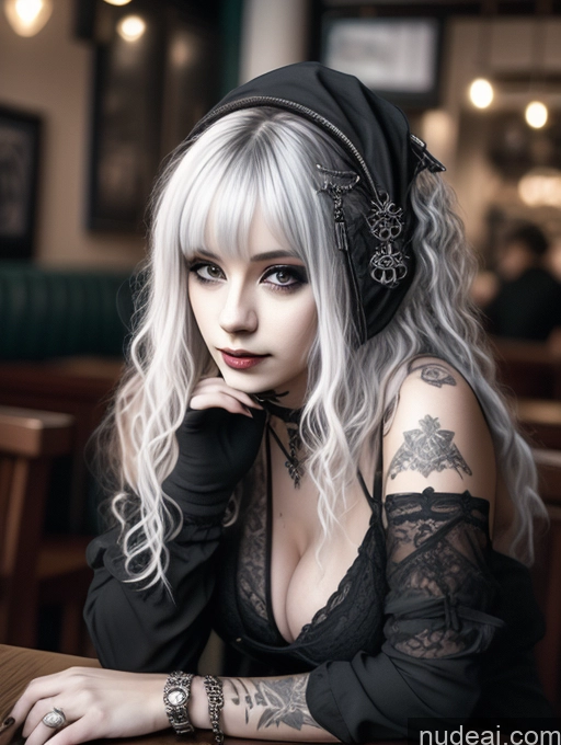 related ai porn images free for Busty Perfect Boobs Close-up View Gothic Punk Girl Model Perfect Body Beautiful 18 White Hair Curly Hair Russian Casual Restaurant