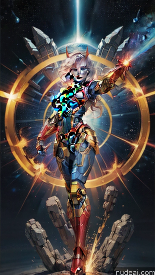 ai nude image of a picture of a woman in armor standing on a rock pics of Busty Muscular Abs Several SuperMecha: A-Mecha Musume A素体机娘 Captain Marvel Powering Up Cyborg Has Wings Space Dynamic View Heat Vision Science Fiction Style