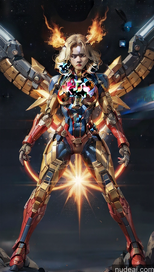 ai nude image of a close up of a person with a fire and a sword pics of Busty Muscular Abs Several SuperMecha: A-Mecha Musume A素体机娘 Captain Marvel Powering Up Cyborg Has Wings Space Dynamic View Heat Vision Science Fiction Style