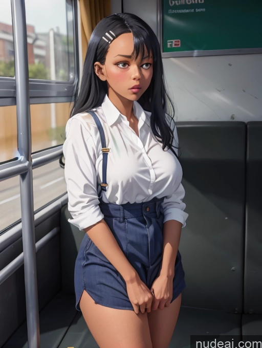 ai nude image of there is a woman that is standing on a bus with a skirt pics of Thick Chubby Fat Big Hips Skirt Tug Dress Tug Clothes Tug Huge Boobs Bus Suspender Belt Dark Lighting 18 Sad Glasses Transparent Sorority Two Nagatoro Hayase, Hair Ornament, Brown Eyes, Hairclip ,dark Skin, Black Hair