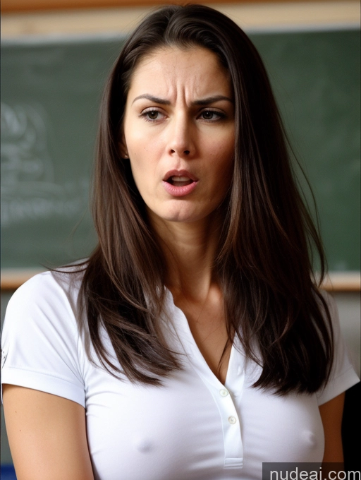 ai nude image of arafed woman in white shirt standing in front of a chalkboard pics of Beautiful Long Legs Perfect Body Tall Sad Serious Seductive Sexy Face Long Hair Russian Teacher Athlete 30s Orgasm Shocked Angry