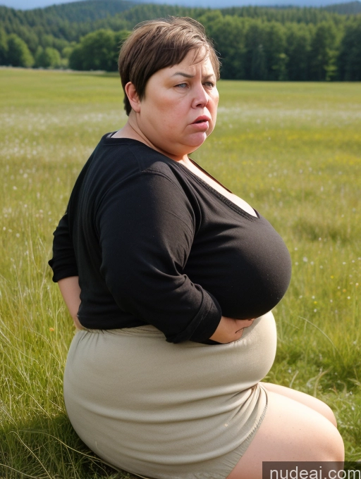 ai nude image of pregnant woman sitting in a field of grass with a view of a field pics of Small Tits Big Ass Fat Big Hips Short Pubic Hair Short Hair 60s Angry Brunette White Meadow Casual Wife Or Girlfriend Obese Shocked