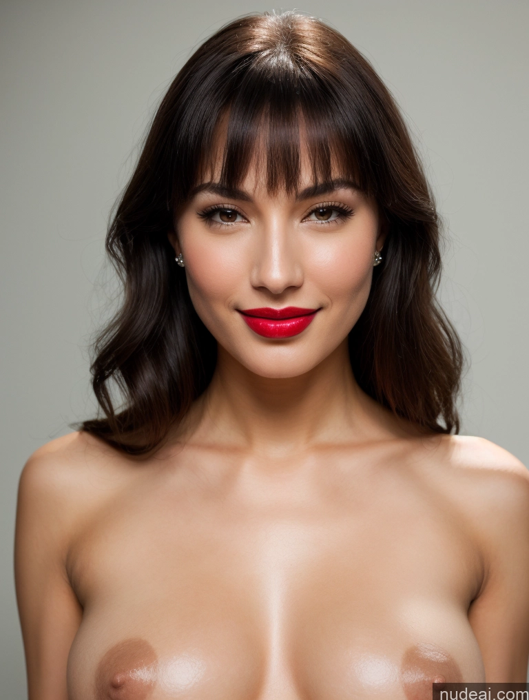 ai nude image of arafed woman with a red lip and a big breast pics of One Lipstick Perfect Body Happy Sexy Face Russian Front View Nude Pearl Jewelry Jewelry Bright Lighting 20s Black Hair Bangs Skin Detail (beta) Beautiful Perfect Boobs