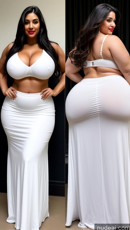 ai nude image of a woman in a white dress and a woman in a white dress pics of Huge Boobs Lipstick Big Ass Abs Chubby Fairer Skin Black Hair Long Hair Indian Long Skirt