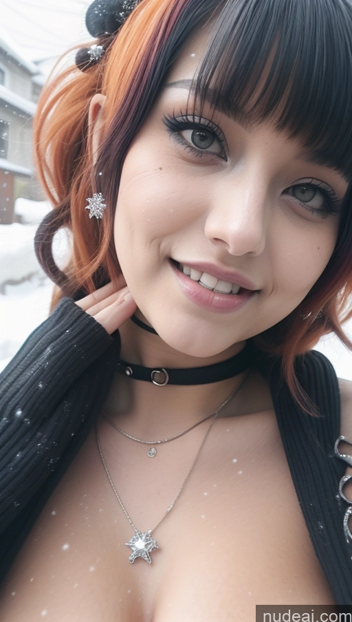 Miss Universe Model Busty Perfect Boobs Chubby Laughing Ginger Ethiopian Snow Close-up View AliceDV Gothic Punk Girl