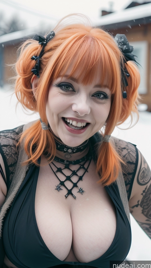 Busty Perfect Boobs Chubby Laughing Ginger Ethiopian Snow Close-up View AliceDV Gothic Punk Girl Milf