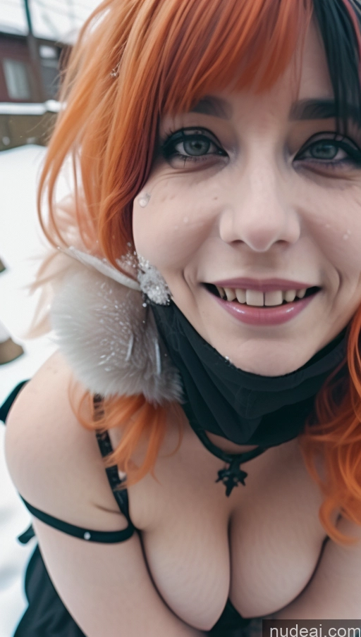 Busty Perfect Boobs Chubby Laughing Ginger Ethiopian Snow Close-up View AliceDV Gothic Punk Girl Milf