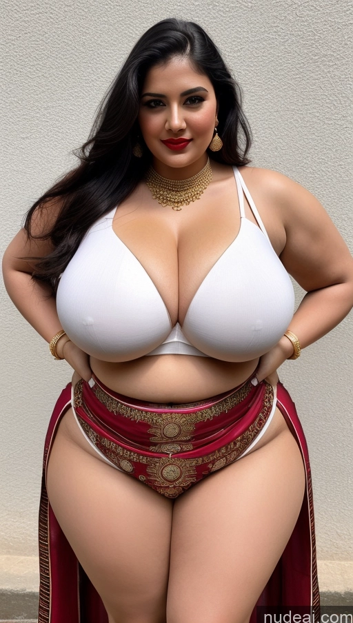 ai nude image of a close up of a woman in a white bra top and red skirt pics of Huge Boobs Lipstick Big Ass Abs Chubby Fairer Skin Black Hair Long Hair Indian Traditional