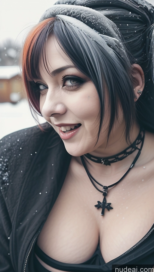 Busty Perfect Boobs Chubby Laughing Ginger Ethiopian Snow Close-up View AliceDV Gothic Punk Girl Milf