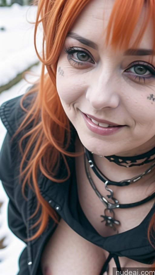 Busty Perfect Boobs Chubby Laughing Ginger Ethiopian Snow Close-up View AliceDV Gothic Punk Girl Milf