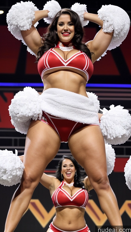 ai nude image of araffe cheerleaders in red and white cheer pom poms posing for a picture pics of Huge Boobs Lipstick Big Ass Abs Chubby Fairer Skin Black Hair Long Hair Indian Cheerleader Muscular