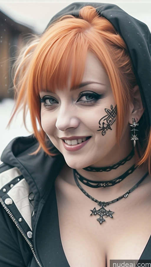 Chubby Laughing Ginger Ethiopian Snow Close-up View AliceDV Milf Busty Perfect Boobs Gothic Punk Girl