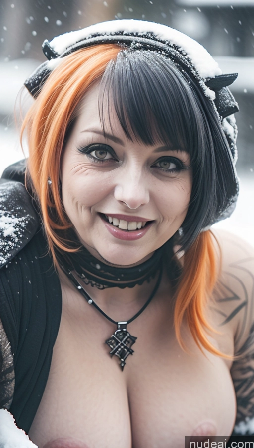 Chubby Laughing Ginger Ethiopian Snow Close-up View AliceDV Milf Busty Perfect Boobs Gothic Punk Girl