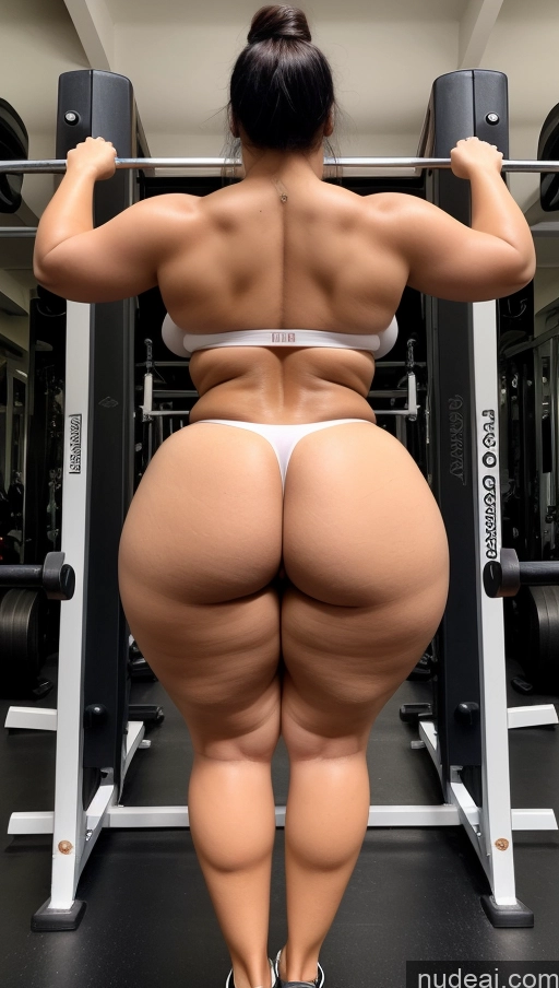 ai nude image of araffe butt lifter in a gym with a woman in a bikini pics of Huge Boobs Lipstick Big Ass Abs Chubby Fairer Skin Black Hair Long Hair Indian Gym