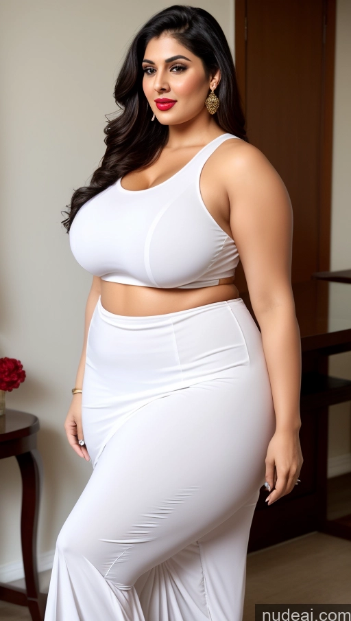 ai nude image of a pregnant woman in a white dress posing for a picture pics of Huge Boobs Lipstick Big Ass Abs Chubby Fairer Skin Black Hair Salwar