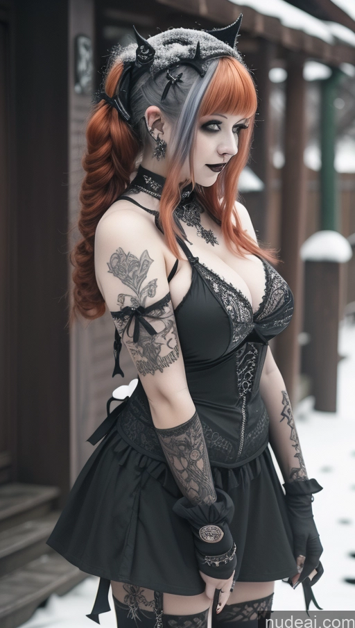 ai nude image of there is a woman with red hair and a black dress pics of Chubby Laughing Ginger Ethiopian Snow Close-up View AliceDV Milf Busty Perfect Boobs Gothic Punk Girl Cat Demon Pet Play Big Ass Goth Nude