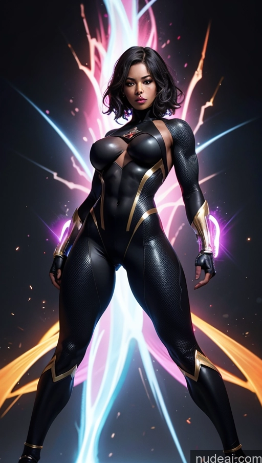 related ai porn images free for Perfect Boobs Abs Several Black Hair Black Superhero Powering Up Bodybuilder Suit Science Fiction Style Dynamic View Heat Vision