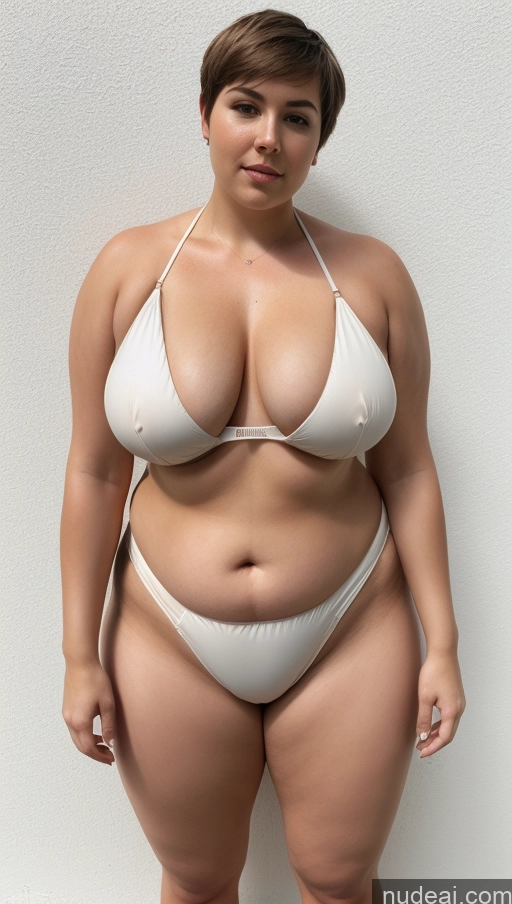 ai nude image of araffe woman in a white bikini posing for a picture pics of Woman One Busty Perfect Boobs Beautiful Big Ass Thick Chubby Fat Pubic Hair Short Hair Fairer Skin Front View Bikini Skin Detail (beta) Muscular