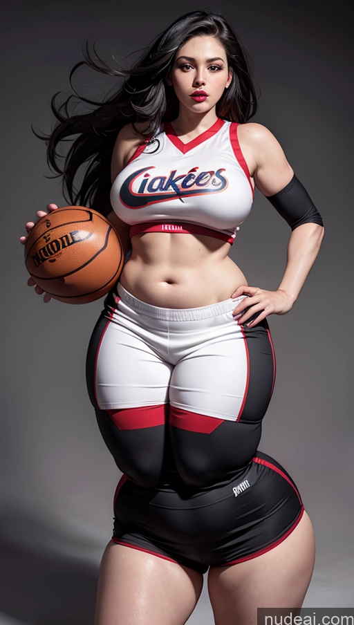 ai nude image of araffiction of a woman in a sports uniform holding a basketball pics of Busty Lipstick Big Ass Abs Fat Big Hips Fairer Skin Black Hair Long Hair Basketball