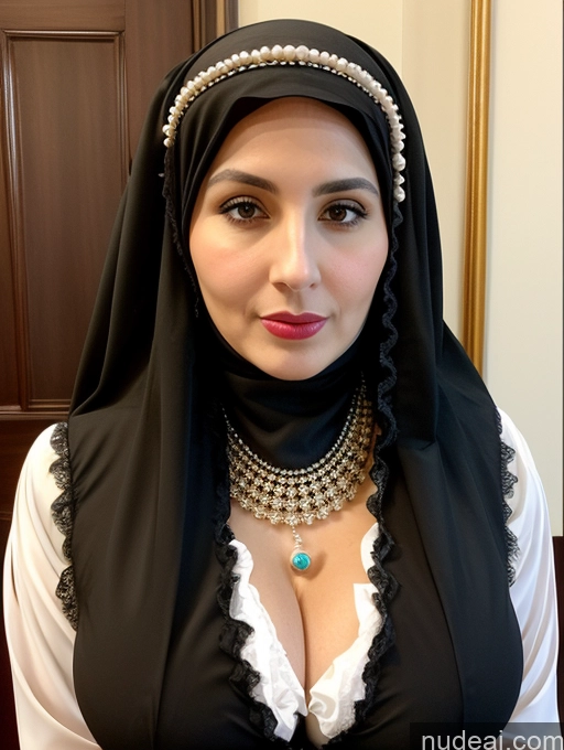 ai nude image of araffe woman wearing a black and white outfit and a pearl necklace pics of Milf Busty Skinny Short Lipstick 18 Shocked Front View Dress Traditional Victorian Bows Gloves Pearl Jewelry Ginger Huge Boobs Niqab Long Hair Serious French