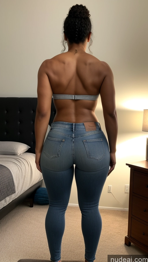 ai nude image of araffe woman in jeans standing on a scale in a bedroom pics of Athlete Big Ass Big Hips Jeans Bedroom Back View