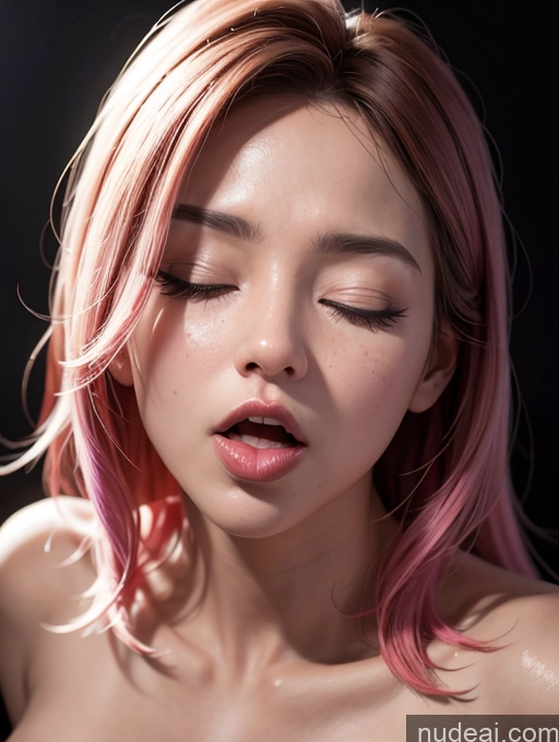 ai nude image of arafed woman with pink hair and a black background pics of Korean Perfect Boobs Blowjob Orgasm Sad