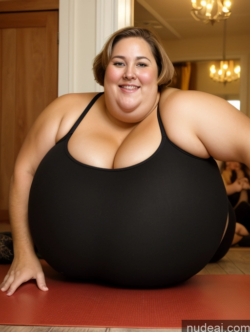 ai nude image of arafed woman in a black top is posing on a yoga mat pics of Big Ass Fat Big Hips Short Pubic Hair Short Hair 60s Brunette White High Heels Wife Or Girlfriend Obese Happy Sexy Face Full Frontal Huge Boobs Tank Top Cleavage Yoga Pants Party