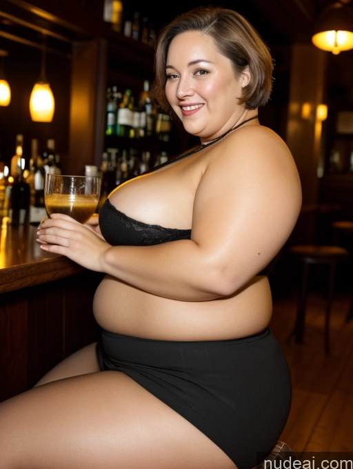 ai nude image of araffe woman in a black bikini sitting at a bar with a glass of wine pics of Big Ass Fat Big Hips Short Pubic Hair Short Hair 60s Brunette White High Heels Wife Or Girlfriend Obese Happy Sexy Face Several Pantyhose No Panties Under Pantyhose Bar Mini Skirt Cleavage Front View