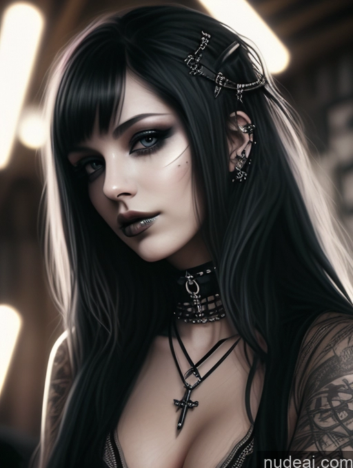 ai nude image of gothic girl with cross tattoo and piercings posing for a picture pics of Busty Perfect Boobs Close-up View Gothic Punk Girl Model One Perfect Body Beautiful 18 Black Hair Long Hair Russian Nude Bedroom